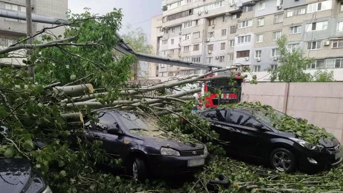 Штормовий вітер у Дніпрі: вантажівка перевернута, дерева зламані, біотуалет на дорозі